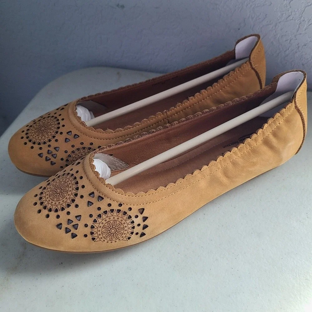 Josef Seibel Womens Pippa Ballet Flats‎ 37 Tan Safran Leather Shoe Cut Out NEW